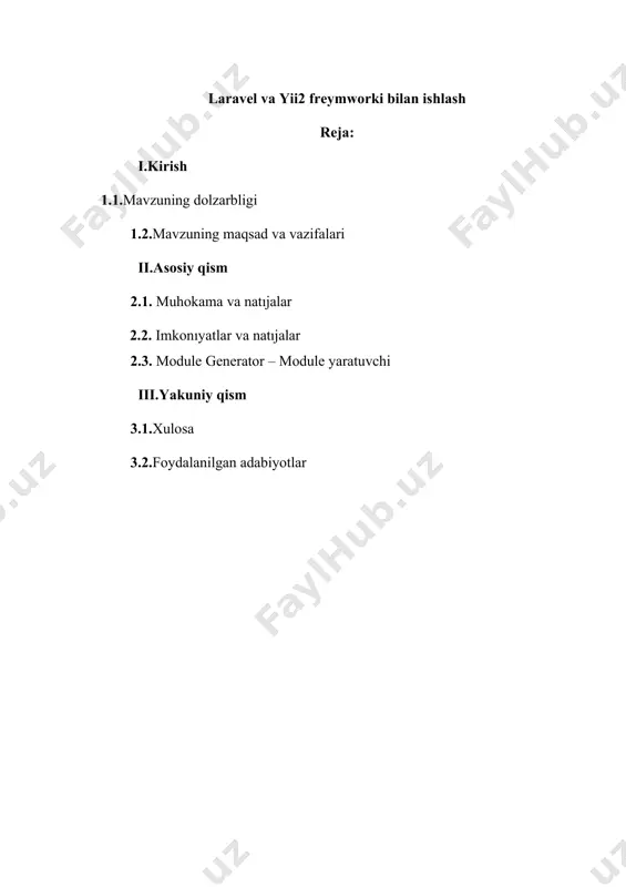h imkoniyatiga ega bo’lamiz. bu freymvork ko’plab dastur ishlab chiqaruvchilar tomonidan qo’llab- quvvatlanib, rivojlantirilib kelinmoqda. yii freymvorki ko’plab tasdiqlangan va foydalanishga tayyor xususiyatlarni taqdim etgan, relatsion va nosql ma'lumotlar ombori uchun yaratilgan activerecord, ya’ni ma’lumotlar omboridagi ma’lumotlarga bog’lanish sinfi, rest api (bu saytlar va veb ilovalarning server bilan o’zaro ta’siri) ni qo'llab-quvvatlash, ko'p qatlamli keshlash kabi imkoniyatlarni o'z ichiga oladi. bu freymvorkning boshqa freymvorklardan afvzalligi shundaki, uni kompyuter operatsion tizimiga o’rnatish juda oson, hech qanaqa qiyinchiliklarsiz uni ishga tushirishimiz mumkin va eng asosiysi freymvorkni o’rganish ko’p vaqt talab qilmaydi. freymvorkni o’rganish uchun, ishlab chiqaruvchi tomonidan yaratilgan rasmiy sayt www.yiiframework.com ga kirib, u yerda ko’rsatilgan ko’rsatmalar va qo’llanmadan foydalanishimiz mumkin. ayni vaqtda bu freymvorkning ikkita avlodi mavjud. freymvorkning yangi 2.0 talqini - bu composer (paket menejeri), psr (php standards recommendations - php standartlari bo'yicha tavsiyalar), nomlar sohasi, treytlar (traits) va boshqa shular kabi ko'pgina oxirgi texnologiyalarni va qaydnomalarni qo'llovchi yii ning …