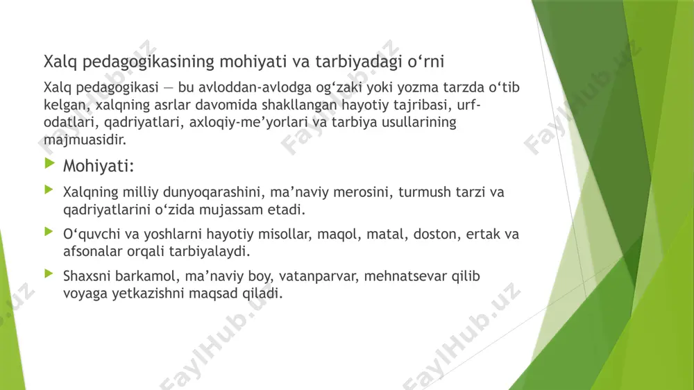 abi hikmatli so‘zlar yoshlarni kitobga mehr qo‘yishga undaydi. milliy qadriyatlar asosidagi kitobxonlik yoshlarning ma’naviy olamini boyitadi, ularda vatanparvarlik, halollik, odob-axloq kabi ezgu fazilatlarni shakllantiradi. shu bilan birga, oilaviy va mahalla an’analarida kitob o‘qish jarayonlari, kattalarning o‘z farzandlariga ertak yoki doston aytib berish odati ham kitobxonlik madaniyatini rivojlantirishga xizmat qiladi. shunday qilib, milliy qadriyatlar — yosh avlodni kitobxonlikka jalb etishda, ularni ilm-fan va ma’rifatga yetaklashda eng ishonchli poydevor hisoblanadi. hozirgi davrda xalq pedagogikasi va kitobxonlik: hozirgi kunda xalq pedagogikasi yoshlarni kitobxonlikka jalb etishda muhim manba hisoblanadi. ertak, rivoyat, doston va maqollar kitobning qadri va ilmning ahamiyatini targ‘ib qiladi. milliy qadriyatlar asosida kitobxonlik yoshlarning milliy o‘zlikni anglashini kuchaytiradi. kitobxonlik madaniyati yosh avlodda ma’naviy poklik, halollik, vatanparvarlik va ezgulikni shakllantiradi. oila va mahalla an’analarida kitob o‘qishga bo‘lgan rag‘bat xalq pedagogikasining hozirgi davrdagi ta’sirini ko‘rsatadi. zamonaviy ta’limda xalq pedagogikasi qadriyatlari zamon talablari bilan uyg‘unlashtirilmoqda. elektron kitoblar, onlayn kutubxonalar va raqamli platformalar orqali kitobxonlik keng …