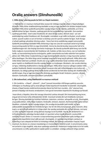 milliy dinlar, ularning paydo bo’lishi va e’tiqod manbalari — DOCX