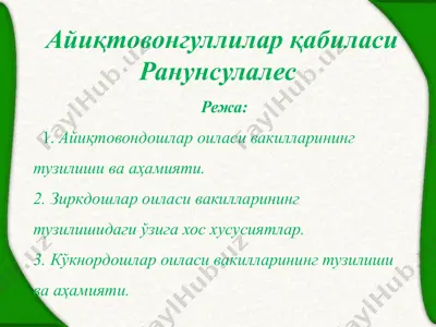 айиқтовонгуллилар қабиласи ранунcулалес — PPTX