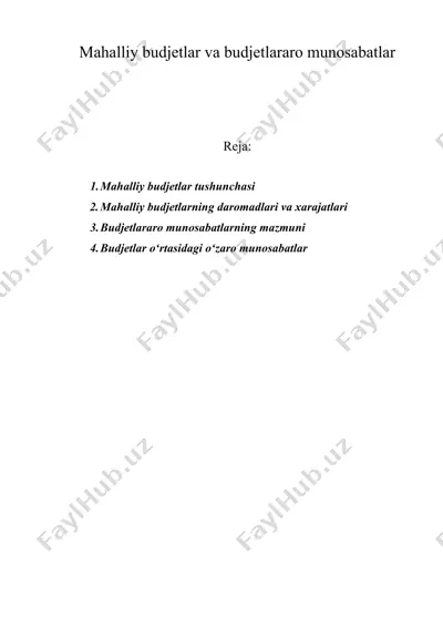 mahalliy budjetlar va budjetlararo munosabatlar — DOC