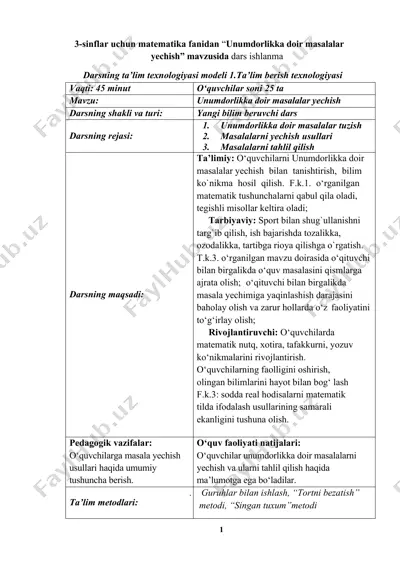 unumdorlikka doir masalalar yechish — DOCX