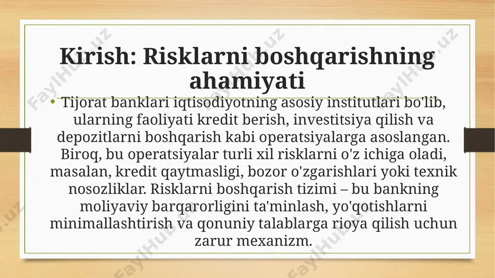 barqarorligini ta'minlovchi asosiy vositadir. o'zbekiston banklari xalqaro standartlarni qo'llash orqali raqobatbardoshlikni oshirishi mumkin. eʼtiboringiz uchun rahmat! image5.png image6.png image7.jpeg image8.jpeg image9.jpeg image10.jpeg image11.jpeg image12.jpeg image13.jpeg image14.jpeg image3.png image4.png /docprops/thumbnail.jpeg
