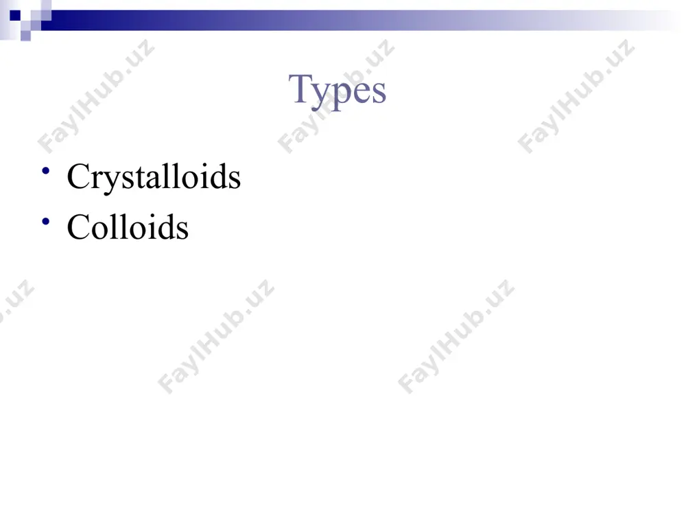 ect exceeding the infused vol .(about 145%) duration of vol expansion is usually 8-12 h. advantage cost effective: cheaper and comparable vol of expansion to albumin. disadvantage: - coagulation abnormality. - accumulation - anaphylactoid reactions - renal impairment - increase in amylase level colloid or crystalloid resuscitation recommendations: colloid should not be used as the sole fluid replacement in resuscitation ,volumes infused should be limited because of side effects and lack of evidence for their continued use in the acutely ill. in severely ill patients – principally use crystalloid and blood products; colloid may be used in limited volume to reduce volume of fluids required or until blood products are available. in elective surgical patients replace fluid loss with ‘physiological ringer’s solutions. blood products and colloid may be needed to replace intravascular volume acutely. compensatory intravascular volume expansion most gen and regional anaesthetics cause arteriolar and venous dilatation, expanding the …