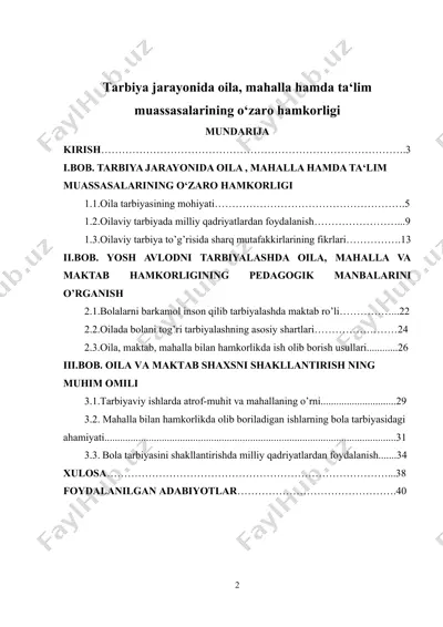 tarbiya jarayonida oila, mahalla hamda ta’lim muassasalarining o‘zaro hamkorligi — DOCX