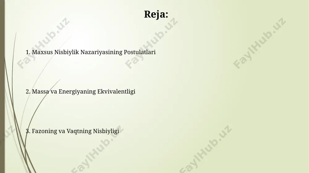 hun invariant kattalik bo'lib, barcha inersial sistemalarda bir xil qiymatga ega. lorents transformasiyalari koordinatalar va vaqt o'lchovlari orasidagi bog'liqlikni, ya'ni bir inersial sistemaning koordinatalari (x, y, z, t) ni ikkinchi inersial sistema koordinatalariga (x', y', z', t') o'tkazishni 4 ta tenglama orqali aniqlaydi. dopplar effekti nisbiylik nazariyasida dopler effekti nisbiylik nazariyasida klassik fizikadan farqli ravishda, manbaning tezligi yorug'lik tezligiga yaqinlashganda, chastota o'zgarishini relativistik tuzatishni talab qiladi. nisbiylik nazariyasida dopler effekti, manba va kuzatuvchi oʻrtasidagi nisbiy tezlikka bogʻliq holda, chastota oʻzgarishini 1/√(1-v²/c²) koeffitsiyenti bilan tavsiflaydi. fazoning nisbiyligi maxsus nisbiylik nazariyasi yorug'lik tezligining (taxminan 300,000 km/s) doimiy ekanligini va barcha inersial sistemasida bir xil o'lchanishini postulat qilib oladi. nisbiylik nazariyasi vaqtning nisbiyligi va uzunlikning qisqarishini bashorat qiladi, bu tezlik 0.1c dan yuqori bo'lganda sezilarli darajada namoyon bo'ladi. nisbiy tezliklarni qo'shish nisbiy tezliklarni qo'shish formulasi tezliklarni oddiy qo'shishdan farq qilib, lorentz transformasiyasi orqali hisoblanadi va bu hisob-kitoblar yorug'lik tezligining doimiyligini ta'minlaydi. lorentz omili …