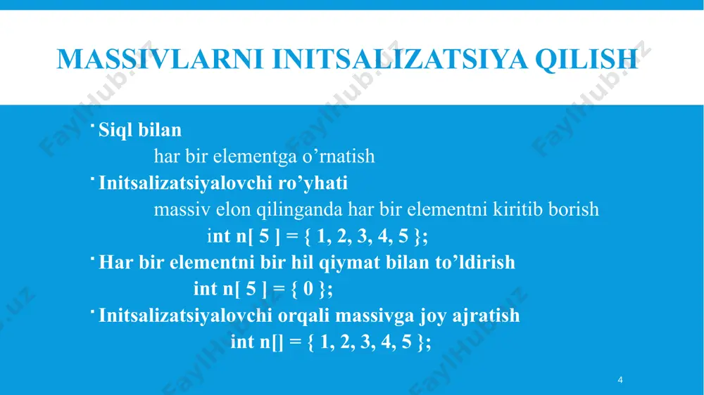 bir o‘lchamli massivlar - Page 4