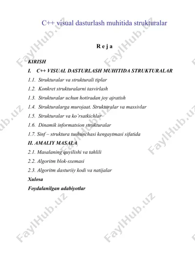 c++ visual dasturlash muhitida strukturalar — DOC