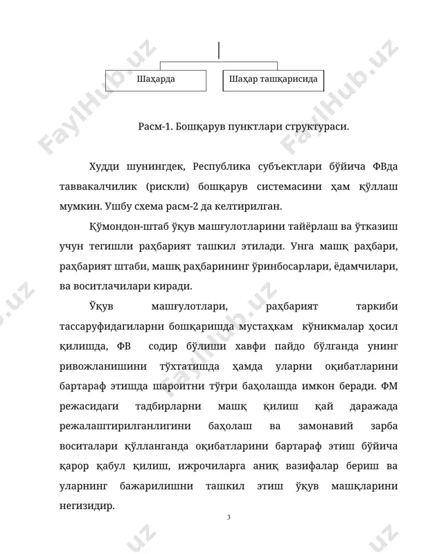 иятлар шартли равишда топшириқ шаклида баён этилади. сўнгра машқ раҳбарини, ўринбосарларини, ёрдамчиларини ва воситачиларни иш режаси келтирилади. ундан кейин «ўргатилаётганлардан кутилаётган ҳаракатлар муҳокамадан ўтказилиш вақти ва тартиби»ни кўрсатиш билан тугалланади. режа тузаётганда ўқув машқи саволларини ишлаб чиқиш учун ажратиладиган вақтга катта эътибор бериш керак. қўмондон-штаб ўқув машқини тайёрлаш бўйича ташкилий кўрсатмаларини, одатда, буйруқ шаклида ишлаб чиқади ва ижрочилар барча талабаларни (ишларни) бажара олиши учун ўз вақтида уларга етказилади. моддий-техник таъминот режаси - бу ўқув машқини ўтказиш режасида кўзда тутилган барча тадбирларни бажарилишини таъминловчи ҳужжатдир. барча ўқув-услубий ҳужжатлар имкон қадар қисқа ва фойдаланиш учун қулай бўлиши керак. қўмондон-штаб ўқув мшғулотининг ибратлилиги кўзланган мақсадга эришиш ва ўқув саволларини ишлаб чиқишнинг сифати синчковлик билан тайёрлангандалигини эмас ва балким мақсадга мувофиқ булган услубларни танлаш ва улардан моҳирона фойдалана олиш ҳамдир. ўқув машқи мобайнида қўлланиладиган асосий услублар бу «фуқаро муҳофазаси режаси» ва «фвни олдини олиш ва уларда ҳаракат қилиш» режасига мувофиқ тадбирларни амалга ошираётганда ўрганаётганларнинг …
