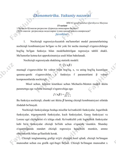 ekonometrika. yakuniy nazorat — DOC