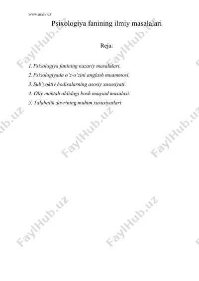 psiхоlоgiya fаnining ilmiy mаsаlаlаri — DOC