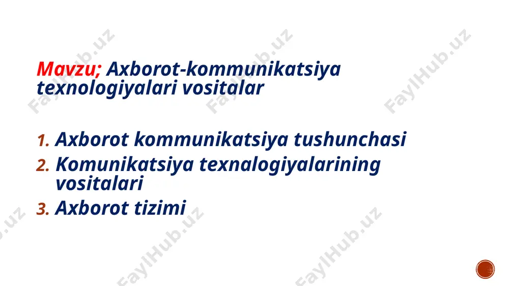 nterfaol xizmatlar hajmini oshirish, kadrlar tayyorlash sifatini yaxshilash, mamlakat axborot xavfsizligi tizimini mustahkamlash, elektron hujjat aylanishi mexanizmini takomillashtirish. mamlakatimizda kompyuter va axborot texnologiyalari, telekommunikatsiya va ma’lumot uzatish tarmoqlari, internet xizmatlarini rivojlantirish, ularni dunyo standartlariga yetkazish va shu asosda axborotlashgan jamiyat sari jadal intilish maqsadida keng ko’lamli chora-tadbirlar ko’rilyapti. ko’z o’ngimizda ro’y berayotgan taraqqiyot odimlarini barcha sohalarda bo’lgani kabi telekommunikatsiya tizimida yaqqol kuzatishimiz mumkin. avvallari faqatgina so’zlashuv uchun ishlatilgan telefon simidan bugun internet, tovushli aloqa va ma’lumotlar uzatish kabi turli qo’shimcha xizmatlardan foydalanish, videotelefoniya va hatto teleko’rsatuvlar ko’rish imkoni bor. bularning barchasi so’nggi yillarda telekommunikatsiya tarmog’ining izchillik bilan modernizasiya qilinishi natijasida yuzaga keldi. hukumatimiz tomonidan mazkur sohaga eng zamonaviy vositalar joriy qilinishiga katta e’tibor qaratilgani bois, bugun yurtdoshlarimiz ko’plab qulayliklarga ega bo’lmoqdalar. axborot asri deya e’tirof etilayotgan bugungi kunimizda axborot kommunikatsiya tizimi izchil rivojlanishda davom etmoqda. bugun zamonaviy axborot texnalogiyalarisiz hayotimizni tasavvur etib bo’lmaydi. mamalakat darajasida soha rivoji muhim omillardan biriga …
