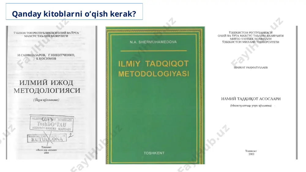 sh ma’qul. shu yo‘l bilan talabaga istiqbolli mavzu berishga erishiladi. agar mavzu uni kelgusida kengaytirish imkoniyatini hisobga olib tanlangan bo‘lsa, bitiruv ishi mavzusi magistrlik dissertasiyasi mavzusi darajasiga ko‘tariladi. masalan, bir shogirdim “o‘zbek tilida o‘rta va ora so‘zlari” mavzusi bo‘yicha diplom ishi yozdi, keyinchalik shu mavzuni kengaytirib, “o‘zbek tilida o‘rin otlari” mavzusi bo‘yicha nomzodlik dissertasiyasi yoqladi; boshqa bir shogirdim “o‘zbek tilida baland va past sifatlari” mavzusi bo‘yicha diplom ishi yozdi, keyinchalik shu mavzuni kengaytirib, “o‘zbek tilida ko‘lam sifatlari” mavzusi bo‘yicha nomzodlik dissertasiyasi yoqladi. talabaning bunday istiqbolli mavzu bo‘yicha ishlashi o‘zi tanlagan hodisalar doirasini chuqur bilishiga, oxir-oqibat yaxshi mutaxassis bo‘lib yetishuviga olib keladi. shavkat rahmatullayev tavsiya sarlavhaning vazifasi – maqolani to‘liq o‘qishga qiziqish uyg‘otishdan iboratdir. agar sarlavha maqola mazmunini to‘g‘ri yetkazmasa, ushbu maqola mutaxassislar tomonidan hech qachon o‘qilmasligi mumkin. maqola nomi juda uzun yoki juda qisqa bo‘lmasligi, 12–14 so‘zdan oshmasligi kerak. maqola sarlavha bilan boshlangan bo‘lsa ham, ko‘pincha maqola yozilgandan so‘nggina shakllanadi …