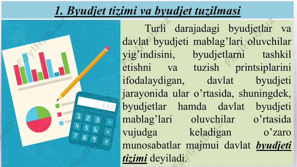byudjeti jarayonining bu bosqichi o’z ichiga davlat byudjetining daromadlar va xarajatlar qismining bajarilishini qamrab oladi. davlat byudjetining g’aznachilik ijrosi - davlat byudjeti va davlat maqsadli jamg’armalarining barcha daromadlarini, shuningdek, davlat byudjeti tashkilotlarining byudjetdan tashqari mablag’lar bo’yicha tushumlarini yagona g’azna hisobraqamga jamlash va ularning barcha xarajatlarini shu hisobraqamdan amalga oshirishni nazarda tutadi. davlat byudjeti ijrosi to’g’risidagi hisobot davlat byudjeti ijrosining yakuni (natijalari)ni o’zida ifoda etadi. davlat byudjetining ijrosi to’g’risidagi hisobot davlat byudjeti tasnifiga muvofiq muayyan davr uchun davlat byudjeti daromadlari va xarajatlarining ijrosi natijalaridan iborat bo’ladi. 3. byudjetdan tashqari davlat fondlari mablag‘lari soliqlar, majburiy to‘lovlar va jarimalar, shuningdek byudjet subsidiyalaridan shakllantiriladigan davlat maqsadli jamg‘armalari davlat funktsiyalarini amalga oshirish uchun tashkil etiladi. davlat maqsadli jamg‘armalari o‘zbekiston respublikasi prezidentining qarori bilan tashkil etiladi. davlat maqsadli jamg‘armalari yuridik shaxs shaklida yoki yuridik shaxs tashkil etmasdan tuzilishi mumkin. byudjetdan tashqari jamg‘armalar ma’lum bir ijtimoiy guruhlar va aholi tabaqalari manfaatlari uchun milliy daromadni qayta taqsimlashning bir …