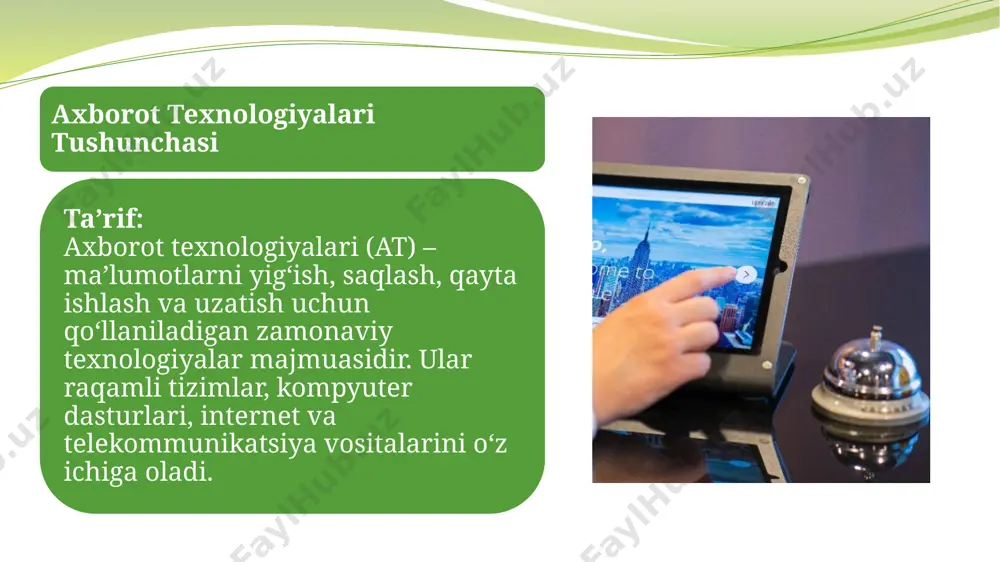 ktiv menyular, onlayn rezervatsiya tizimlari va real vaqt yangilanishi mumkin bo‘lgan platformalar orqali mijozlarga qulay xizmat ko‘rsatadi. bu tizimlar mijozlarga to‘liq maʼlumot berib, xizmat ko‘rsatish jarayonini soddalashtiradi. innovatsion texnologiyalar va interaktiv platformalar iot (internet of things) qurilmalari: iot texnologiyalari yordamida mehmonxona va restoranlarda harorat, yorug‘lik, energiya isteʼmoli va boshqa atrof-muhit parametrlarini avtomatik nazorat qilish mumkin. bu texnologiyalar xizmat ko‘rsatish sifati va xavfsizlikni oshirishga qaratilgan innovatsion yechimlar sifatida qo‘llaniladi. blockchain texnologiyasi: maʼlumotlar xavfsizligi va tranzaksiyalarni ishonchli amalga oshirish uchun blockchain texnologiyasidan foydalanish imkoniyati mavjud. bu, ayniqsa, onlayn to‘lovlar, mijoz maʼlumotlarini himoya qilish va zanjirni kuzatish jarayonida qo‘llanilishi mumkin. interaktiv raqamli platformalar: onlayn va mobil ilovalar orqali mijozlar o‘z xohishlariga ko‘ra xizmatlarni tanlash, fikr-mulohazalar bildirish va hatto maxsus chegirmalar va bonus tizimlaridan foydalanish imkoniyatiga ega bo‘lishadi. bu platformalar mijozlar bilan interaktiv aloqani mustahkamlash va brend imijini yaxshilashda muhim rol o‘ynaydi. yangi raqamli marketing strategiyalari: ijtimoiy tarmoqlar, influencerlar va onlayn reklama kanallari orqali …