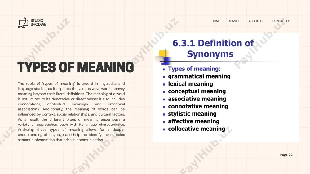 nterpretation of what is being said. unlike semantic meaning, which deals with the inherent meaning of words and their combinations, pragmatics is concerned with how meaning is shaped by social, cultural, and situational factors. syntactic meaning syntactic meaning refers to the meaning that arises from the structure and arrangement of words within a sentence. it is concerned with how the grammatical structure (syntax) of a sentence affects the interpretation of its meaning. in linguistics, syntax refers to the rules that govern the order of words in sentences, and syntactic meaning deals with how this order contributes to the overall meaning of the sentence. unlike semantic meaning, which focuses on the meanings of individual words, syntactic meaning deals with how those words are put together in particular patterns or structures to create more complex meanings. structural meaning structural meaning refers to the meaning that emerges from the relationships and organization of …