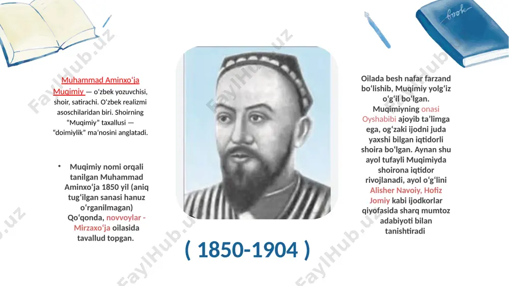 landi. shoir "sayohatnomasi o'z vaqtida mutaxassislar tomonidan o'rganildi. asar 4 qismni o'z ichiga oladi: qo'qondan shohimardonga: qo'qondan farg'onaga: qo'qondan isfaraga: isfara sayohatidan muqimiyning ushbu asari muallifning safar hisoboti yoki tor shaxsiy kechinmalari majmuasigina bo'lib qolmagan, aksincha, u o'sha mustamlaka tuzumi va ijtimoiy hayotning qator muhim muammolarini tanqidiy nazar bilan tahlil etuvchi badiiy asardir. 8 sayohatnoma — badiiy adabiyotdagi janr. sayohat taassurotlari va tafsilotlari tasviriga bagʻishlangan asar. sayohatnomalarning tarixiy-badiiy qimmati muallif maqsadi, uslubi va mahoratiga bogʻliq. adabiyot tarixida sayohat taassurotlarining nasriy va sheʼriy tasviridan iborat oʻnlab asarlar mavjud. nasriy sayohatnomalarda joy va voqealarning izchil tafsiloti yetakchi oʻrin tutsa, sheʼriy sayohatnomalarda tasvir ixcham va umumlashma harakterda boʻladi. 04 oʻzbek adabiyoti tarixi uchun, asosan, sheʼriy sayohatnomalar harakterlidir. masalan, muqimiyning murabbaʼ shaklida yozilgan "sayohatnoma"si gʻoyaviy-badiiy xususiyatlari bilan bu janrning original namunasi hisoblanadi. qoʻqondan shohimardonga. faryodkim, garduni dun aylar yurak bagʻrimni xun, koʻrdiki, bir ahli funun - charx anga kajraftor ekan. qolmay shaharda toqatim, qishloq …