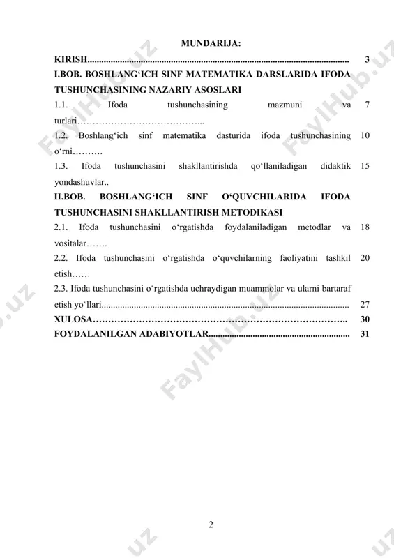 da tushunchasini o‘rgatish esa bu jarayonning ajralmas qismi hisoblanadi. ifoda tushunchasi o‘quvchilarda arifmetik amallarni tartib bilan bajarishni, matematik munosabatlarni anglashni, va ular asosida masalalarni yechishni o‘rgatadi. boshlang‘ich sinf matematika darslarida ifodani o‘rgatish metodikasini mukammal shakllantirish, yangi pedagogik yondashuvlar va zamonaviy usullarni joriy qilish zarurati mavjud. o‘zbekiston respublikasining ta’lim sohasidagi qonunlari va qarorlari bu muammoning dolzarbligini tasdiqlaydi. prezident shavkat mirziyoyev tomonidan 2019-yil 29-aprelda imzolangan pf-5712-sonli farmon bilan “xalq ta’limi tizimini 2030-yilgacha rivojlantirish konsepsiyasi” tasdiqlangan bo‘lib, unda boshlang‘ich ta’lim sifatini oshirish, o‘quvchilarning fikrlash qobiliyatini rivojlantirish, ta’lim mazmunini yangilash va pedagoglarning malakasini oshirish vazifalari belgilangan. ushbu konsepsiyada ayniqsa matematika faniga alohida e’tibor qaratilgan, chunki matematika o‘quvchilarni analitik fikrlashga o‘rgatadigan eng muhim fanlardan biridir. 2020-yil 23-sentabrdagi o‘zbekiston respublikasi o‘rq-637-sonli “ta’lim to‘g‘risida”gi qonuni ta’lim sifatini oshirish, pedagogik jarayonlarni modernizatsiya qilish va o‘quvchilarning bilimlarini tizimli rivojlantirishga qaratilgan asosiy hujjatlardan biridir. ushbu qonunda ta’limning uzluksizligi, zamonaviy pedagogik texnologiyalarni joriy etish va o‘quvchilarning bilim ko‘nikmalarini mustahkamlash masalalari o‘z …