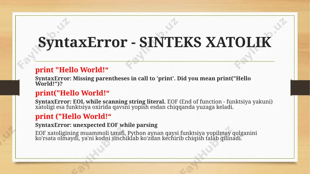python dasturlash tilida xatoliklar va istisnolar - Page 4