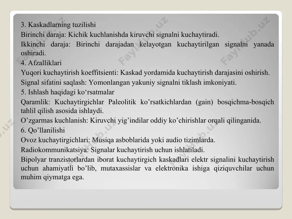 bipolyar va maydoniy tranzistorlar asosidagi kuchaytirgich kaskadlari - Page 5