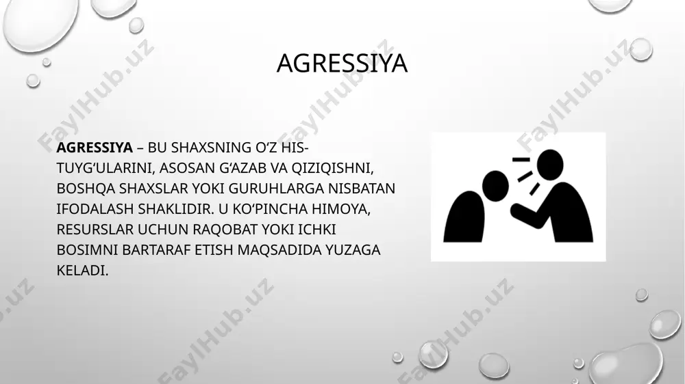 qobiliyatining ahamiyatsiz darajada yo‘qotilishiga sabab bo‘lgan shikast yetkazish, uch yilgacha ozodlikni cheklash yoki uch yilgacha ozodlikdan mahrum qilish bilan jazolanadi. 121-modda. doimiy ravishda qiynash doimiy ravishda qiynash, ya’ni jabrlanuvchini muntazam ravishda kaltaklash yoki boshqa zo‘ravonlik harakatlari bilan qiynash ,uch yildan besh yilgacha ozodlikdan mahrum qilish bilan jazolanadi. o‘zbekiston respublikasi ma’muriy javobgarlik to‘g‘risidagi kodeksi 41-modda. haqorat qilish haqorat qilish, ya’ni shaxsning sha’ni va qadr-qimmatini qasddan kamsitish .bazaviy hisoblash miqdorining uch baravaridan besh baravarigacha miqdorda jarima solishga sabab bo‘ladi. 52-modda. badanga yengil shikast yetkazish badanga yengil shikast yetkazish, ya’ni hayot uchun xavfli bo‘lmagan va qisqa muddatli sog‘liqning buzilishiga yoki umumiy mehnat qobiliyatining ahamiyatsiz darajada yo‘qotilishiga olib kelgan shikast yetkazish .bazaviy hisoblash miqdorining besh baravaridan yetti baravarigacha miqdorda jarima solishga yoki o‘n besh sutkagacha ma’muriy qamoqqa olishga sabab bo‘ladi. 183-modda. mayda bezorilik mayda bezorilik, ya’ni jamoat joylarida odob-axloq qoidalarini buzish, fuqarolarni haqorat qilish, ularga tazyiq o‘tkazish yoki shilqimlik qilish, shuningdek, jamiyatda yurish-turish qoidalarini …
