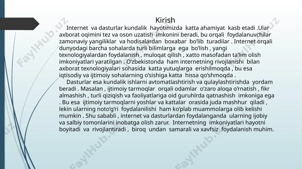 qali hisoblash resusrlari , saqlash joyi , dasturiy ta’minot va boshqa it xizmatarini masofadan taqdim etuvchi texnologiyadir . ushbu xizmatlar o’z infirakturasi yoki apparat ta’minotini xarid qilish va boshqarishning holati yo’q shu sababli ular qulay va iqtisodiy jihatdan samarali. bulutli ma'lumotlar ombori - bu onlayn saqlanadigan model, unda mijozlar, asosan uchinchi tomon foydalanishi uchun taqdim etilgan tarmoq serverlarida ko'p taqsimlangan ma'lumotlar saqlanadi. ma'lumotlar bulutda saqlanadi va qayta ishlanadi, bu mijoz nuqtai nazaridan bitta yirik virtual serverdir. majburiy bulutli hisoblash xususiyatlari quyidagilarni o'z ichiga oladi: iste'molchi mustaqil ravishda mustaqil serverni aniqlash va o'zgartirish, masalan, server vaqti, kirish va ma'lumotlarni qayta ishlash tezligi, saqlanadigan ma'lumotlar miqdori, xizmat ko'rsatuvchi provayder vakili bilan o'zaro aloqa qilmasdan; tarmoq orqali universal kirish, ya'ni. xizmatlar ishlatilgan terminal qurilmasidan qat'i nazar, iste'molchilar uchun ma'lumotlar tarmog'i orqali mavjud; resurslarni birlashtirish - xizmatlarni taqdim etadigan tashkilot, quvvatni talabga doimiy ravishda o'zgarishi sharoitida iste'molchilar o'rtasida hisoblash quvvatini dinamik ravishda taqsimlash uchun …