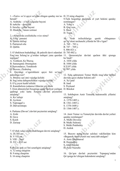 tarix test savollari — DOC