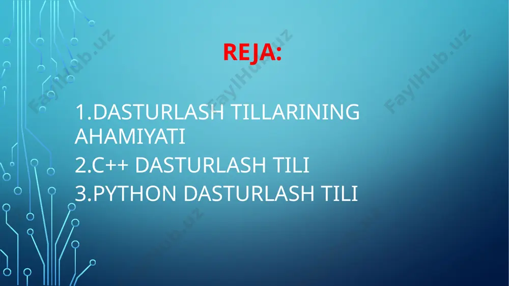 xususan windows, linux, mac os x, palm os, mac os va boshqalar shular jumlasidandir. python microsoft.net platformasi uchun yozilgan realizatsiyasi ham mavjud boʻlib, uning nomi — ironpython dasturlash muhitidir. это изображение, автор: неизвестный автор, лицензия: cc by-nc python dasturlash tiliga boʻlgan talab yildan yilga oshib bormoqda. codingdojo portalining tadqiqotlariga koʻra, 2020-2021-yillarda aynan python tilida dasturlovchi mutaxassislarga eng koʻp talab boʻlgan... c++ dasturlash tili c — kompilyatsiyalanuvchi statik dasturlash tili boʻlib, 1969-1973-yillarda bell laboratoriyasi xodimi dennis ritchie tomonidan yaratilgan. dastlab unix operatsion tizimini yaratish maqsadida ishlab chiqilgan, keyinchalik esa boshqa koʻplab platformalar bilan ishlashga ham moslashtirilgan. dizayni hamda strukturasiga koʻra, ushbu til quyi darajadagi dasturlash tillariga yaqin. baʼzi xususiyatlari bilan assembler tiliga ham oʻxshab ketadi. c dasturlash tili dasturiy taʼminot industriyasining rivojlanishiga juda katta taʼsir oʻtkazgan. uning sintaksisi esa c++, c#, java, objective-c va boshqa koʻplab dasturlash tillari uchun asos boʻlib xizmat qildi. c++ dasturlash tili c tiliga asoslangan. c esa …