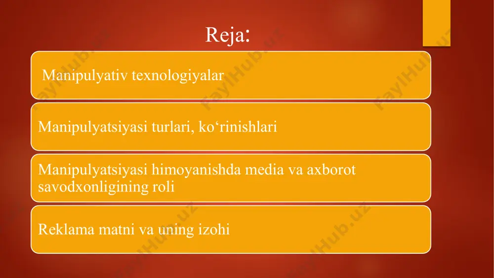 ) – internet-trol yoki onlayn bezorilik, facebook postlarida, bloglarida, youtube videolari ostida, forumlarda va twitter va instagram kabi boshqa ijtimoiy tarmoqlarda haqoratomuz izohlar qo‘yish orqali odamlarni ataylab xafa qilishga, muammo tug‘dirishga yoki bevosita hujum qilishga urinish. xeyting (hate) – “nafrat nutqi” ijtimoiy tinchlikka tahdid solishi mumkin bo‘lgan irqi, dini yoki jinsi kabi o‘ziga xos xususiyatlarga asoslangan guruh yoki shaxsga qaratilgan haqoratli nutqni anglatadi. reklama (lotincha "reklamo" — qichqirmoq) — tovarlarning sifati, ularni sotib olishdan koʻriladigan naf haqidagi axborot; bevosita yoki bilvosita foyda (daromad) olish maqsadida yuridik va jismoniy shaxslar yoki mahsulot toʻgʻrisida tarqatiladigan maxsus axborot. o‘zbekiston prezidenti shavkat mirziyoyev 7 iyun kuni imzolagan «reklama to‘g‘risida»gi yangi qonun 9 sentabr — kunidan kuchga kirdi. shunga muvofiq, reklama tarqatuvchilar yangi tartiblarga amal qilishi kerak. reklamaning paydo boʻlish tarixi juda qadimiy, yunoniston va qadimgi rimda ogʻzaki va yozma reklama, hatto tovar belgisi qoʻyib tamgʻalash yoʻli bilan tovarlar reklama qilinganligi haqida maʼlumotlar bor. hozirgi …