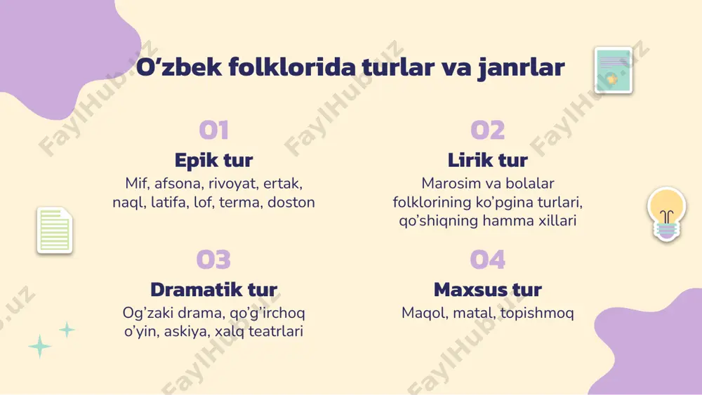 uzasht dostonlar “kuntug’mush”, “ravshan”, “go’ro’g’li”, “malika ayyor” 01 02 03 chet el xalq maqollari 1. tez ketmoqchi bo’lsangiz, yolg’iz boring. agar uzoqqa bormoqchi bo’lsangiz, birga boring. afrika maqoli 2. yetti martta yiqilib, sakkiz martta turish yapon maqoli 3. birgalikda quvonch-bu ikki baravar quvonch; umumiy qayg’u-yarim qayg’u shved maqoli 4. yaxshilik qiling va uni dengizga tashlang arab maqoli 5. zulmatni la’natlagandan ko’ra, sham yoqgan ma’qul xitoy maqoli 6. kuch ishlatadigan odam mulohaza yuritishdan qo’rqadi keniya maqoli 7. ming martta o’lchab, bir martta kesing turk maqoli 8. qoshiq sho’rvaning ta’mini bilmaydi, bilimdon ahmoq hikmatning ta’mini bilmaydi ueles maqoli 9. fillar o’rtasidagi jangda chumolilar eziladi tayland maqoli 10. go’l urishdan oldin sizda go’l bo’lishi kerak yunon maqoli 11. bolani tarbiyalash uchun butun bir qishloq kerak afrika maqoli 12. kim gapiryotganini emas, nima deyilayotganini tekshiring arab maqoli 13. o’qituvchi ikkita kitobdan yaxshiroqdir nemis maqoli 14. xohish- bu vazifaning yarmi arman maqoli 15. yuzingizni quyoshga …