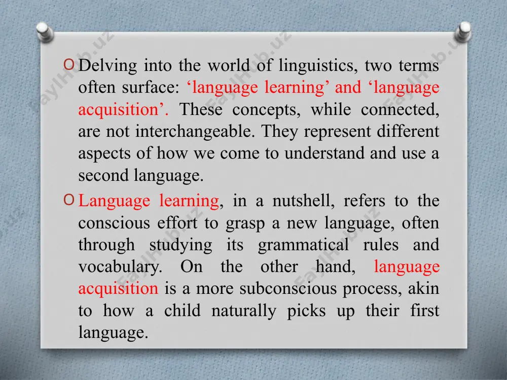 anguage. it’s a journey that can be as rewarding as it is challenging, opening up new ways of thinking and interacting with the world. language learning is a term that describes formal study of a language, such as the experience most of us remember from classes we took at school as children. this is typically a highly structured process, in which students memorize vocabulary lists, rules of grammar, and sentence structure. in most cases, language learning is a far longer path to effective communication than language acquisition. in fact, you can learn a language for years without ever being able to speak it. that’s because language learning focuses on the theoretical aspects of language, while language acquisition is more practical. through language learning, you may master grammar rules and sentence structure; however, this does not provide the skills you need to communicate naturally as you can with your native language. …