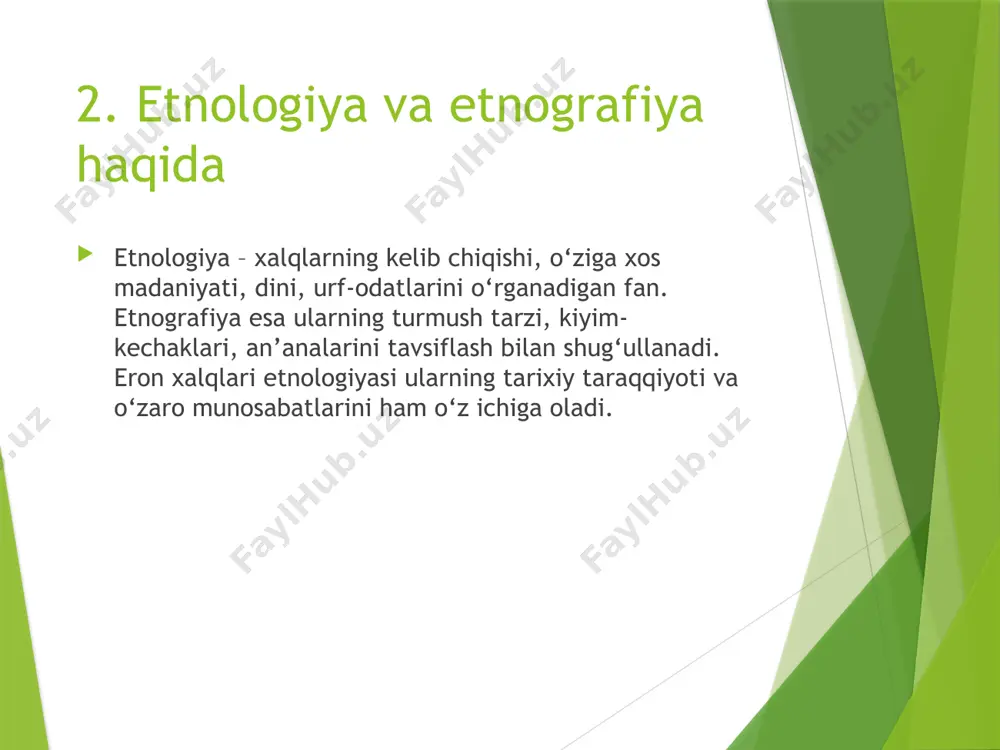 an’analarga ega. luriston viloyatida ko‘plab lurlar istiqomat qiladi. 8. arablar eron janubi-g‘arbida, xuziston viloyatida yashovchi arablar ko‘pchilik hollarda shia musulmonlardir. arab tili ularning asosiy muloqot vositasi bo‘lib, ular eron neft sanoatida muhim rol o‘ynaydi. 9. armanlar, ossuriylar va boshqa ozchiliklar armanlar – xristian diniga e’tiqod qiluvchi qadimiy xalq bo‘lib, eronning isfahon shahrida yashaydi. ossuriylar – asosan shimoli-g‘arbiy hududlarda yashaydi. yahudiylar ham qadim zamonlardan beri eron hududida istiqomat qilib kelmoqda. 10. diniy xilma-xillik eron – asosan shia musulmonlar davlati bo‘lsa-da, boshqa diniy guruhlar ham mavjud. sunnilar, zardushtiylar, nasroniylar va yahudiylar – eron diniy manzarasining bir qismini tashkil qiladi. zardushtiylik eronning qadimiy dini hisoblanadi. 11. til va madaniyat rasmiy til – fors tili, lekin boshqa tillar ham keng tarqalgan: ozarbayjon turkchasi, kurdcha, balujcha, lurcha va arabcha. ko‘pchilik aholi bir necha tilni biladi, bu esa madaniy almashinuvni osonlashtiradi. 12. milliy bayramlar va urf-odatlar navro‘z – eroniy xalqlar umumiy bayrami bo‘lib, bahor faslining kirib …