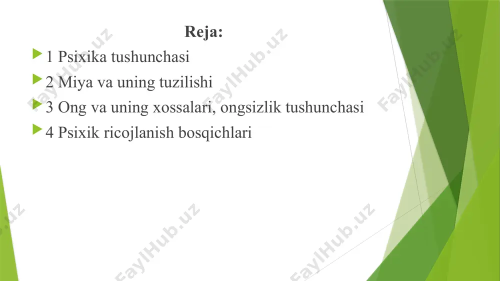 . nerv tizimi nerv to’qimasidan tashkil topgan bo’lib, u o’z navbatida nerv hujayralaridan iborat. r.dekart tomonidan xvii asrda refleks tushunchasini fanga kiritilishi organizm va muhit ta'siri asoslari ochilishi borasidagi muhim nazariyalardan biri sifatida rol o’ynaydi. refleks - organizmning tashqi va ichki ta'sirotlarga markaziy nerv tizimi orqali bergan javob reaksiyasidir. i.m.sechenov (1829-1905) tomonidan amalga oshirilgan bu tushunchaning rivojlantirilishi va bu mexanizimning barcha psixik jarayonlarga tegishli ekanligi shunga olib keladi-ki, ilmiy psixologiyada determenizm tamoyili uzil-kesil o’z tasdig’ini topdi. inson hayotida reflekslarni yuqori baholab, i.m.sechenov tomonidan quyidagicha ta'rif beriladi: "ongli va ongsiz hayotning barcha aktlari (harakatlar) kelib chiqishi usuliga (mohiyatiga) ko’ra reflekslardir". i.p.pavlov (1849-1936) i.m.sechenovning miya reflektor faoliyatini o’rganish borasidagi g’oyasini rivojlantirib, refleks tushunchasiga yangi mazmun kiritdi hamda shartli reflekslarning hosil bo’lish asoslarini yaratdi. reflekslarning ikki turi farqlanadi: shartsiz va shartli reflekslar. shartsiz reflekslar tug’ma bo’lib, hayotning dastlabki kunlaridan va keyinchalik hech qanday tajribasiz (malakasiz) namoyon bo’la boshlaydi. masalan, igna sanchilganda qo’lni tortib …