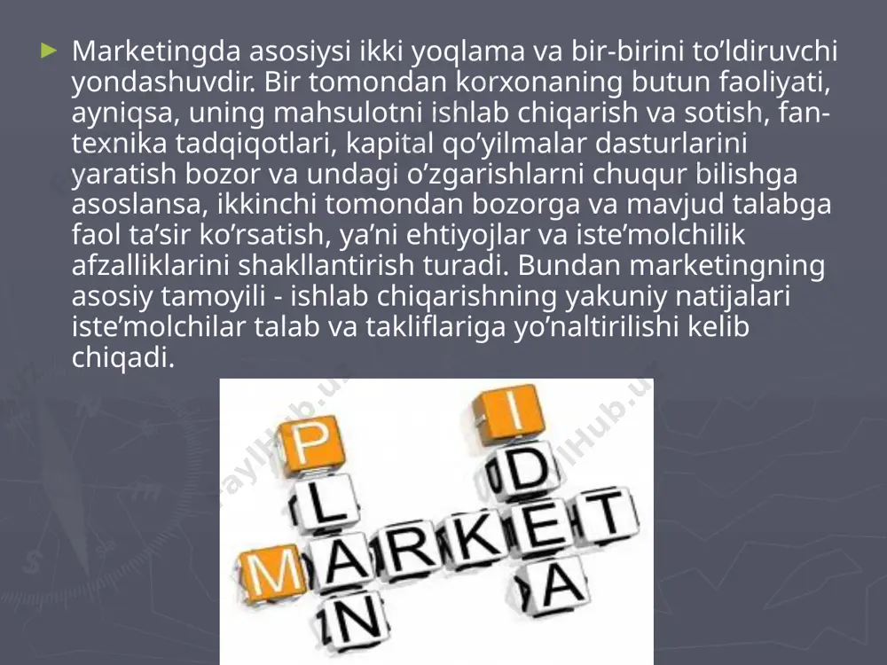lish hisoblanadi. har bir maqsadli segmentga, raqobatchilarning undagi o’rnini hisobga oladigan alohida marketing strategiyasi ishlab chiqiladi. bunda umumiy yo’nalishlar hamda marketing kompleksi har bir tashkil etuvchisining ichki strategiyasi (tovar, baho, sotish va kommunikativ siyosat) ishlab chiqiladi. auditning vujudga kelishi? ma’lumki, har qanday voqea, hodisa, buyum qaysi zamonda va makonda paydo bo‘lishidan qat‘i nazar ma’lum zaruriyat tufayli yuzaga keladi. auditga oid manbalarda ta’kidlanishicha, uni quyidagi shart-sharoitlar keltirib chiqargan: axborot yetkazib beruvchilar (ma’muriyat) bilan axborotlardan foy-dalanuvchilar (davlat organlari, banklar, aksiyadorlar, kreditorlar) man-faatlarining mos kelmasligi, natijada, ular o‘rtasida ziddiyatli vaziyatlar yuzaga kelganida ma’muriyat tomonidan noto‘g‘ri ma’lumotlar berilishi; noto‘g‘ri axborotlarga asoslangan holda xo‘jalik qarorlarining qabul qilinishi natijasida noqulay iqtisodiy ahvolga tushib qolinishi yoki inqirozga yuz tutilishi; iqtisodiy axborotlarning haqqoniyligini tasdiqlash uchun zarur maxsus bilimlarga ehtiyoj; axborotlardan foydalanuvchilarda ma’lumotlarni bevosita baholash va sifatini aniqlash uchun maxsus malaka, vaqt va materiallarning yetishmasligi va h. k mana shu muammolarni hal qilishga yordam beradigan auditorlik xizmatlari shakllana boshladi. …