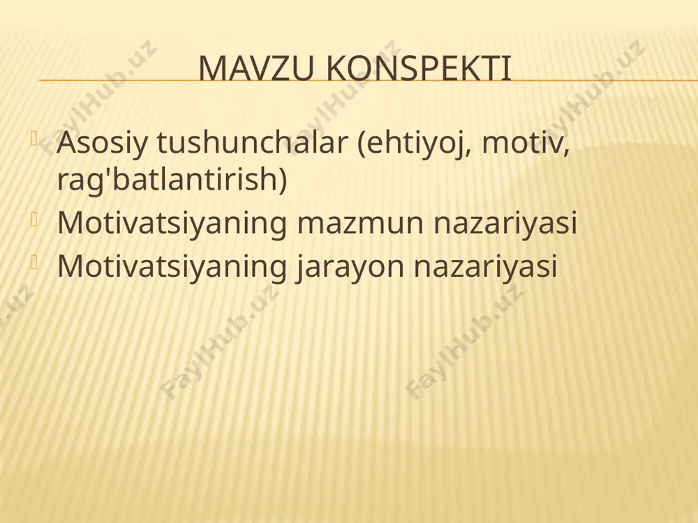 . 10 vazifa: ishning motivatsion xususiyatlari ishlash xususiyatlari ishchi siz o'zingiz 1. yaxshi hamrohlar 2. yaxshi xo'jayin 3. siz bilim, ko'nikma, ko'nikmalardan foydalanishingiz mumkin 4. hissalaringiz uchun e'tirofga ega bo'ling 5. yaxshi maosh va mukofotlar 6. ko'tarilish, martaba o'sishi uchun imkoniyat 7. shaxsiy javobgarlik taqdim etilgan 8. mehnatni muhofaza qilish 9. yaxshi mehnat sharoitlari va xavfsizlik 10. ish talabchan, qiyin va muhim. 11. qo'shimcha mukofotlar beradi 12. shaxsiy o'sish, o'rganish, rivojlanish imkoniyatini beradi "x" va " y " mcgregor nazariyasi "x" nazariyasi: ish uchun odam: dastlab dangasa; ishlashni yoqtirmaydi; tashabbus ko'rsatmaydi; xavfsizlikni xohlaydi; buni afzal ko'radi led; har kuni kerak dan e'tibor yetakchi y " nazariyasi : ishdagi odam: dastlab iste'dodli; ishlashni yaxshi ko'radi; javobgarlikni olishga tayyor; ta'lim va rivojlanishga ehtiyoj bor; boshqaruv qarorlarini qabul qilishda ishtirok etish tendentsiyasini ko'rsatadi o'zini o'zi boshqarishga qodir va doimiy vasiylikka muhtoj emas z " nazariyasi 1981 yilda ouchi boshqaruv uslubiga yana bir yondashuvni …
