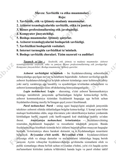 xavfsizlik va etika muammolari — DOCX