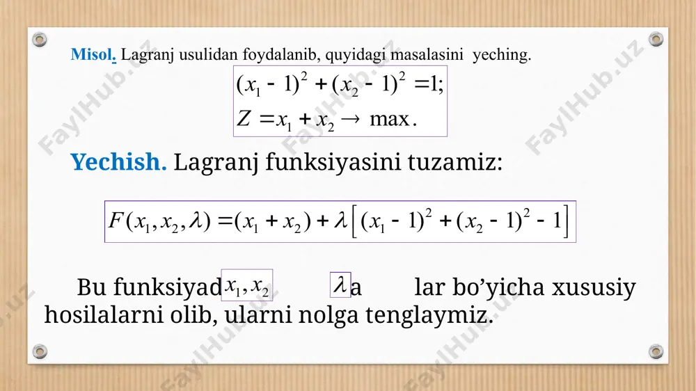 mmn xhxxx xhxxx xhxxx ++ ++ ++ = = = 12 (,,...,)min n zfxxx =® 12 ,,..., mmn xxx ++ ( ) 12 1121212 (,,...,) (,,...,),...,(,,...,),,,...,min mmn mmnmmmnmmn xxx fhxxxhxxxxxx j ++ ++++++ = =® 12 (,,...,) in qxxx 12 (,,...,) n fxxx 12 ,,..., n xxx 0 l 00 {,} x l 0000 (,)(,) 0,0 fxfx x ll l ¶¶ == ¶¶ (1) m +- 0 {,} lll = r 0 l - 12 {,,...,} m llll =- 12 ,,..., m lll - 0 1 (,)()(()) m iii i fxfxbgx = =+- å r lll (,) fx l - r 0 x /docprops/thumbnail.jpeg