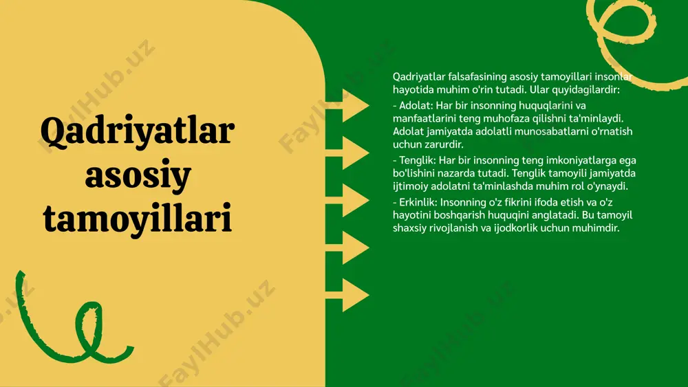 munosabatlarning asosiy asoslarini tashkil etadi. **ijobiy tomonlar:** - odamlarni birlashtiradi. - muloqotni kuchaytiradi. - o'zaro ishonch va hurmatni oshiradi. **salbiy tomonlar:** - qadriyatlar o'rtasidagi ziddiyatlar. - tushunmovchiliklar va munosabatlarga salbiy ta'sirlar. qadriyatlar, shuningdek, munosabatlarga ta'siri bo'yicha bir nechta faktlar keltirilishi mumkin: bir xil qadriyatlarni ulashuvchi odamlar o'rtasidagi munosabatlar ko'pincha kuchliroq bo'ladi. qadriyatlarning o'zgarishi va insoniy munosabatlar • qadriyatlarning o'zgarishi insoniy munosabatlarga kuchli ta'sir ko'rsatadi. o'zgarishlar, masalan, an'anaviy va zamonaviy qadriyatlar o'rtasidagi qarama-qarshiliklar, odamlar o'rtasidagi tushunmovchiliklarga olib kelishi mumkin. • ijtimoiy holatlar: yosh avlodning ijtimoiy tarmoqlardan faol foydalanishi va yangi qadriyatlarni qabul qilishi, avlodlar o'rtasida muloqotda qiyinchiliklarning yuzaga kelishiga sabab bo'lmoqda. misol uchun, ko'plab yoshlar an'anaviy oilaviy qadriyatlarni kamroq qadrlaydi, bu esa oila ichidagi munosabatlarga salbiy ta'sir ko'rsatadi. • fikrlar va statistik ma'lumotlar: so'ngi tadqiqotlarga ko'ra, zamonaviy yoshlarning 70 foizi an'anaviy qadriyatlarni kamroq qadrlashadi. bu ma'lumot, qadriyatlarning o'zgarishi insoniy munosabatlar va ijtimoiy tuzilmalarga ta'sirini ko'rsatadi. bu o'zgarishlar, o'z navbatida, ijtimoiy barqarorlik …