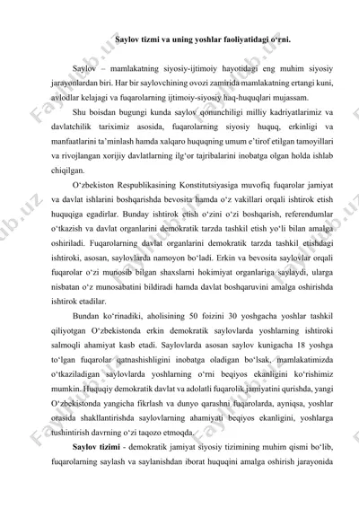 saylov tizmi va uning yoshlar faoliyatidagi o‘rni — DOCX