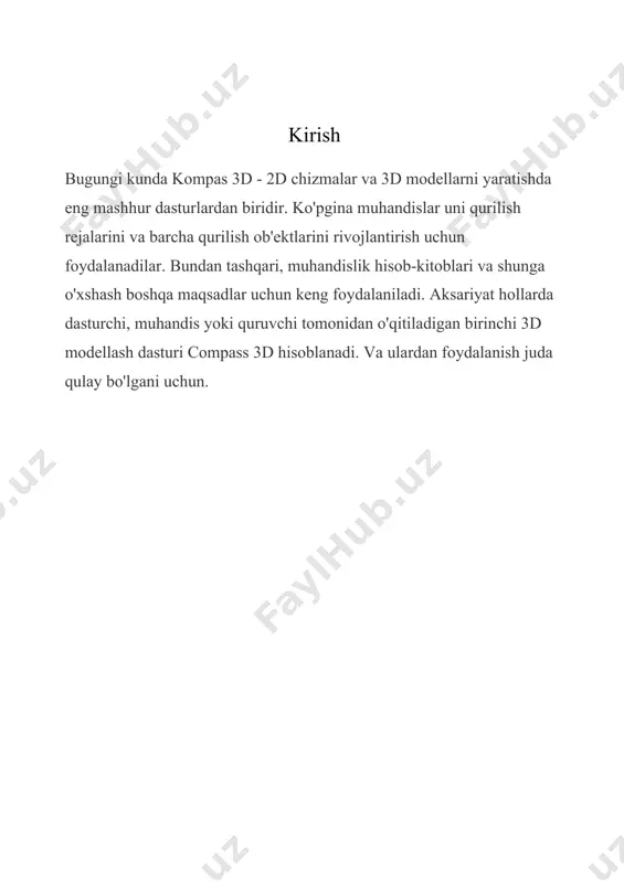 assamlashtirilgan kompas dasturida konstruktorlar uchun bir qancha qulayliklar yaratilgan. masalan, yuza g`adir-budirliklari, o`lcham aniqliklari va chetlanishlari, yuzalarining o`zaro joylashuvi o`lcham dopusklari va boshqalar ilovada avtomatik qo`llanish mumkin. kompas dasturi detallarni o`zaro biriktirish, yig`ish ketma-ketligi, ularni ajratish kabi ko`p mexnat talab qilinadigan ishni avtomatik ravishda amalga oshiradi. yig`ish chizmalarida o`rnatmalarni qo`shish tezkor va aniq ravishda amalga oshiriladi. "kompas" dasturi konstruktorlik xujjatlarning yagonaligi tizimi (eskd) talabalariga asosan ishlaganligi uchun unda loyixalangan ishchi va yig`ish chizmalari davlat andozasiga to`liq mos keladi. "kompas" dasturida nafaqat detallarni loyixalash, balki ularga mexanik ishlov berish texnologik jarayonini xam tuzish mumkin. kompas 3d dan foydalanishni o'rnatish boshlanadi. bu juda ko'p vaqt talab qilmaydi va juda standart. kompas 3d dasturining asosiy vazifalaridan biri 2d formatida eng ko'p ko'rilgan chizilgan - bu narsa oldin whatman ustida amalga oshirilgan va hozirda bu uchun kompass 3d mavjud. agar kompass 3d formatida qanday chizishni bilmoqchi bo'lsangiz, ushbu ko'rsatmalarni o'qing. shuningdek, dasturni o'rnatish jarayoni …