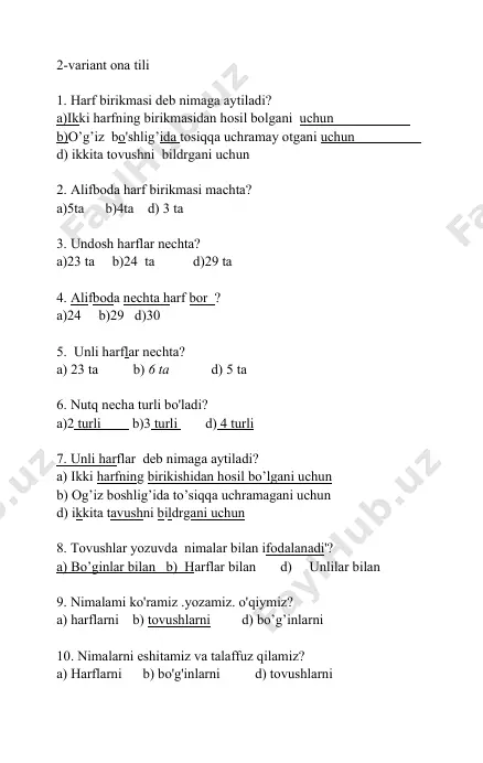 ona tili variant testi - Page 2