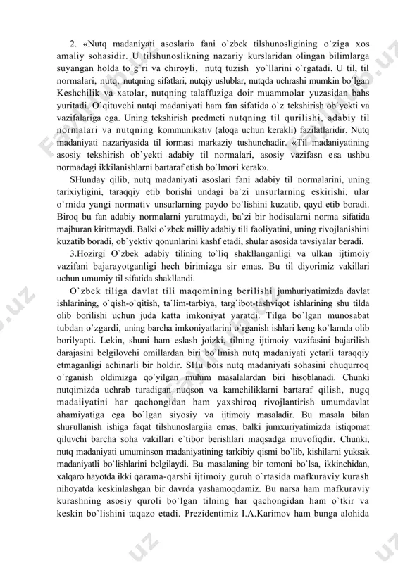 g nadimlar, qissago`ylar, masalgo`ylar, badihago`ylar, qirotxonlar muammogo`ylar, voizlar, go`yandalar, maddohlar, qasidaxonlar deb yurigilishi ham ana shundan dalolat beradi. ammo tilning yaratuvchisi xalq ekanligini va uning, eng avvalo, xalqqa xizmat qilishini to`g`rilovchi sog`lom fikrli kishilar uning ijtimoiy mohiyatini doim to`g`ri tushunib kelganlar. navoiyning davlat arbobi sifatida mehnatkash xalq oldida qilgan chiqishlari, uning til haqida aytgan fikrlari buning dalilidir. o`zbek mumtoz adabiy tilining homiysi bo`lgan buyuk shoir alisher navoiy turkiy tilda go`zal nutq tuzishning bayroqdori sifatida uning butun ijodi bilan o`zbek tili boyliklarini nomoyon etdi. navoiy o`zbek adabiy tilida buyuk asarlar yaratish mumkinligini namoyish qildi. shoir o`zining «muhokamatul - lugatayn» asarida har bir tilning ijobiy va salbiy tomonlari borligini eslatib o`tdi. a.navoiynish «muhokamatul - luғatayn», «mahbubul- qulub», «nazmul-javohir» asarlari o`zbek tilida nutq tuzishning go`zal namunalari bo`lishi bilan birga, uning yuksalishiga ham katta hissa kushdi. u o`zining «mahbubul-qulub» asarida shuiday deydi: «til muncha sharaf bila nutqning olatidir va ham nutqdurki, agar nopisand zohir …