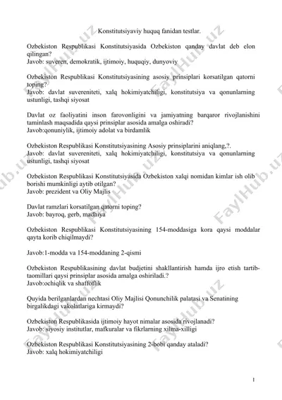 konstitutsiyaviy huquq fanidan testlar — DOC