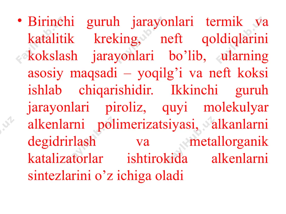rida (shu jumladan, o`zbekistonda ham) ushbu erituvchilar kichik selektivlikka ega bo`lgan furfurol va atseton o`rnida ishlatilyapti. c4 - fraksiyadan izobutilenni ajratib olish usullari uni normal butilenlarga nisbatan yuqoriroq reaksion qobiliyatiga asoslangan bo`lib, 6 c-n – bog`larini qo`shbog` bilan o`zaro ta'sirlashuvi orqali tushuntirish mumkin. izobutilenni 60% li h2so4 dagi absorbsiya tezligi 2 – butennikiga nisbatan 150-200 barobar yuqori, 1 – butennikiga nisbatan esa taxminan 300 barobar ko`p. jarayonning 40-45% li h2so4 qo`llangandagi modifikatsiyasi yuqoriroq selektivlikka ega bo`lib, polimerlarning kamroq hosil bo`lishiga olib keladi. bunda izobutilen gidratlanib uchlamchi – butil spirtiga aylanadi va rektifikatsiya orqali ajratib olinib, so`ng boshqa apparatda suvsizlantiriladi. sanoatda izobutilenni ajratib olishning boshqa usuli ham qo`llanilib, u hcl bilan (metall xloridi ishtirokida) o`zaro ta'siriga asoslangan. izobutilenni iqtisodiy eng yaxshi ajratib olish usuli - butilenni seolitlardagi adsorbsiyasidir. ushbu usul orqali olingan izobutilen 99,9% tozalikka va konversiya darajasi 99% (hajmiy) dan ortiq bo`ladi. image1.png image2.png image3.png image4.png image5.png image6.png image7.png /docprops/thumbnail.jpeg