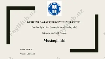 iqtisodiy xavfsizlik indikatorlar — PPTX
