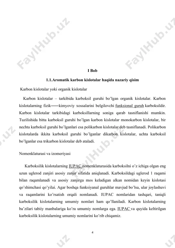 hilik aromatik birikmalar qoʻlansa yoki de⸺yarli hidi yoʻq. 19⸺asr oʻrtalaridan aromatik birikmalar kimyosi juda tez rivojlana borib, ular texnika va laboratoriya ishlarida qoʻllana bosh⸺ladi. aromatik birikmalar barqaror moddalardir. ularni boshqa sinf birikmalaridan qatʼiy sharoitlardagina hosil qilish mumkin. mas, benzolni 650°da atsetilendan faol koʻmir ishtirokida yoki siklogeksanni degidridlab olish mumkin. aromatik birikmalar alifa⸺tik birikmalarni degidrotsikllash, po⸺limerlash yoki kondensatlash yoʻli bilan olinadi. bu reaksiyalar aromatlash reak⸺siyasi deyilib, ular oʻsimlik, hayvon or⸺ganizmlari va mikroorganizmlarda ham roʻy beradi. benzin ham sanoatda aromat⸺lash reaksiyasidan oʻtkaziladi, natijada benzinning xususiyatlari yaxshilanadi. toshkoʻmirni kokslab yoki neftni termik va katalitik krekingga uchratib ham aromatik birikmalar hosil qilish mumkin.aromatik tuzilmani aniqlash aromatik halqalar polimerlarning keng tarqalgan tarkibiy qismidir. eng mashhur aromatik polimer polistirol bo'lib, unda polimer birligining yon zanjirida aromatik halqalar mavjud. aromatik halqalar polimer magistraliga o'rnatilganda, qattiq magistral strukturasi kuchli mexanik kuch va termal barqarorlikka ega bo'lgan materiallarga olib keladi. ko'pgina aromatik asosiy zanjirli polimerlar muhandislik plastmassalari hisoblanadi va …