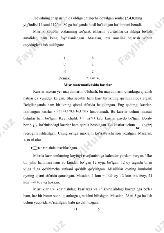 xx asrlarda misrda fan shaklidagi matematika elementlari vujudga kela boshlagan, deya olamiz. bu elementlarning vujudga kelishida asosiy rolni amaliy masalalar o'ynagan. ko'rinib turibdiki, hisoblash texnikasi juda sodda, masalalarni yechish usullari esa xilma-xil. har safar masala yechishda boshqa-boshqa usullar qo'llaniladi. ammo, bu ikki papirusning materiali bilan misr matematikasi haqida uzul-kesil hukm chiqarish unchalik to'g'ri emas. bundan tashqari, bu papiruslar o'sha zamon kotiblariga mo'ljallangan elementar qo'llanma vazifasini o'tagan bo'lishi kerak. misrliklar ba'zi matematik qoidalarni tajriba yo'li bilan topgan bo'lishsa-da, ular ba'zi matematik qoidalarga fikrlash yo'li bilan kelishgan bo'lishi lozim. masalan, kesik piramidaning hajmini hisoblash qoidasiga empirik yo'l bilan kelish juda qiyin, shubha yo'qki unga fikrlash orqali kelingan. shunday qilib, yangi podsholik davrida misrliklarga hozirgi elementar matematikaning juda ko'p teoremalari va qoidalari ma'lum bo'lgan. 1-rasm �embed equation.3��� _1337532280.unknown _1337572178.unknown _1337573926.unknown _1337579815.unknown _1337580272.unknown _1337581083.unknown _1337581636.unknown _1337581874.unknown _1337582047.unknown _1337582098.unknown _1337581732.unknown _1337581376.unknown _1337580587.unknown _1337581030.unknown _1337580356.unknown _1337579932.unknown _1337580044.unknown _1337579868.unknown _1337579491.unknown _1337579577.unknown _1337579766.unknown _1337579509.unknown _1337579243.unknown _1337579341.unknown _1337579233.unknown _1337572958.unknown …