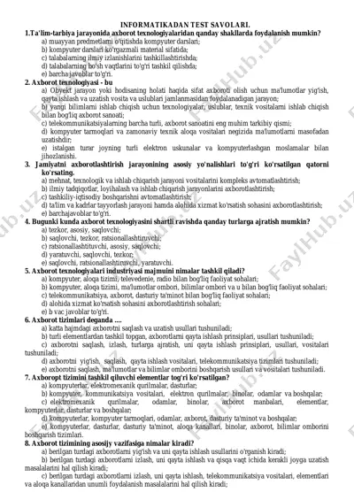 informatikadan test savolari — PDF