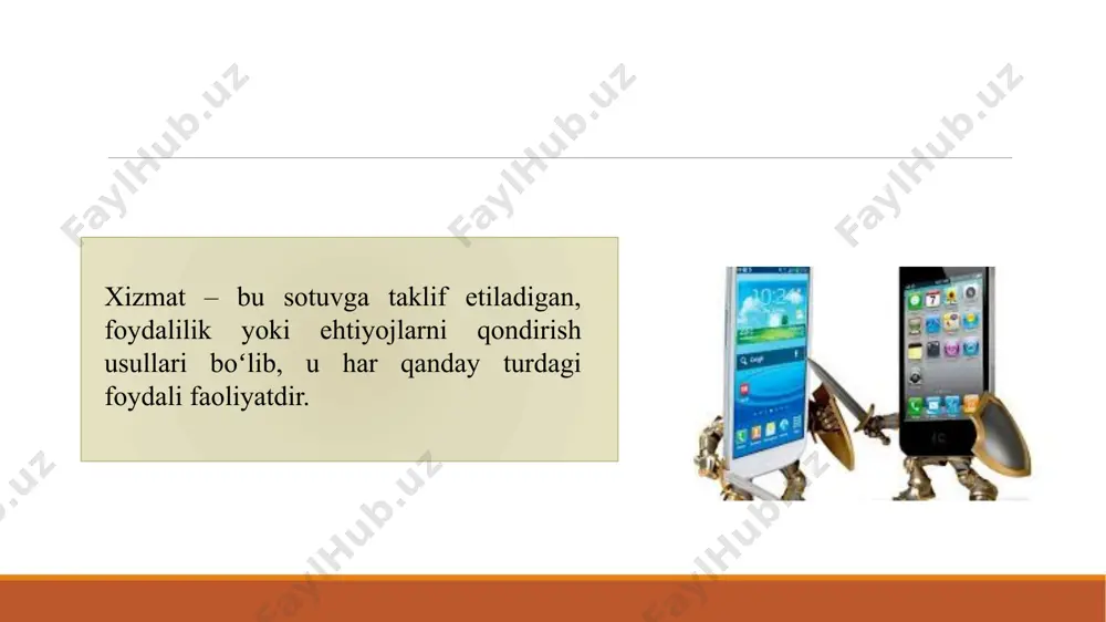 ovarlar va xizmatlarning barqaror jalb etuvchan markalari yaratish; iste'molchi bilan uzoq muddatli ijobiy oʻzaro munosabatlar oʻrnatish maqsadida savdo markasi, tova va firmani kompleksli boshqarish jarayoni; alohida tovar markalarini mustaqil marketing ob'ektlari sifatida ajratish va bu ob'ektlar bilan bogʻliq esda qoladigan obrazlar yordamida ularni maqsadli bozorlar tomon ilgari surish. narx nimaga tegishli boʻlishidan qat'iy nazar (tovar, xizmat) beshta asosiy funksiyani bajaradi: bozor muvozanatini ta'minlash funksiyasi; hisob-kitob, ulchov funksiyasi; iqtisodiy regulyator funksiyasi; raqobat vositasi funksiyasi; ijtimoiy himoya funksiyasi. 3. narx tushunchasi, uning mohiyati va narx turlari narx siyosati – narxni tashkil etish va narxni boshqarish strategiyasi va chora – tadbirlari yigʻindisi; bu ishlab chiqarish holatlarini, bozor kon'yunkturasini, shuningdek ishlab chiqaruvchiga foyda keltirib, xaridor ehtiyojini qondirishdagi tovar va xizmatlarga narxni belgilashni bilishdir. narx strategiyasi – narxni belgilash va oʻzgarishi boʻyicha chora – tadbirlaridir. narx taktikasi - qisqa muddatli xarakterga(narxga chegirma, narxga ustama) va bir marotabalik chora – tadbirlarni oʻzida mujassamlashtiradi. - bozorda korxona …