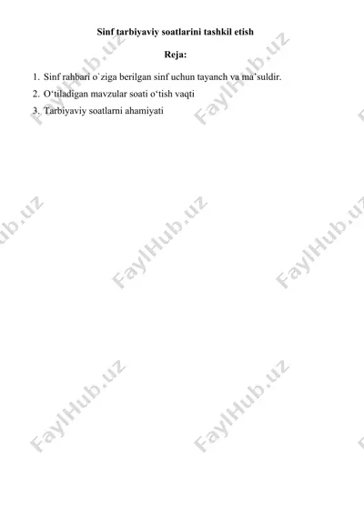 sinf tarbiyaviy soatlarini tashkil etish — DOCX